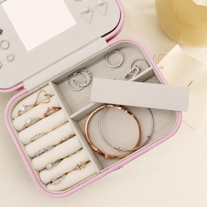 Portable Square Mini Perhiasan Travel Case Cincin Earrings Kalung Pesta Pernikahan Box Hadiah