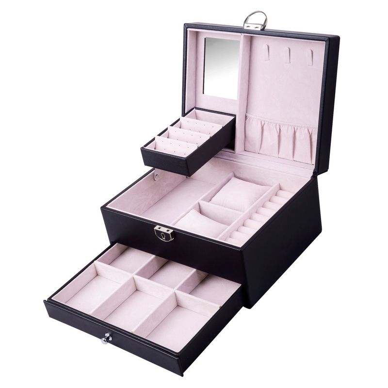 Medium Open Way Clamshell Set Perhiasan Kulit PU/Cincin/Earring/Kelas/Gelang/Kotak Penyimpanan Jam Tangan untuk Perhiasan Mewah