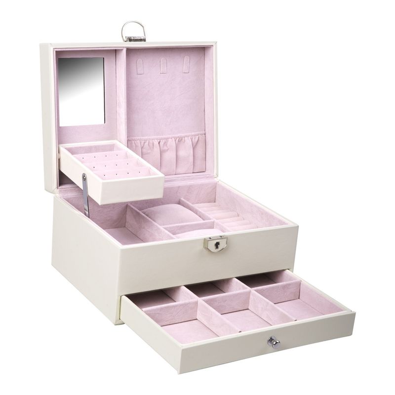 Medium Open Way Clamshell Set Perhiasan Kulit PU/Cincin/Earring/Kelas/Gelang/Kotak Penyimpanan Jam Tangan untuk Perhiasan Mewah