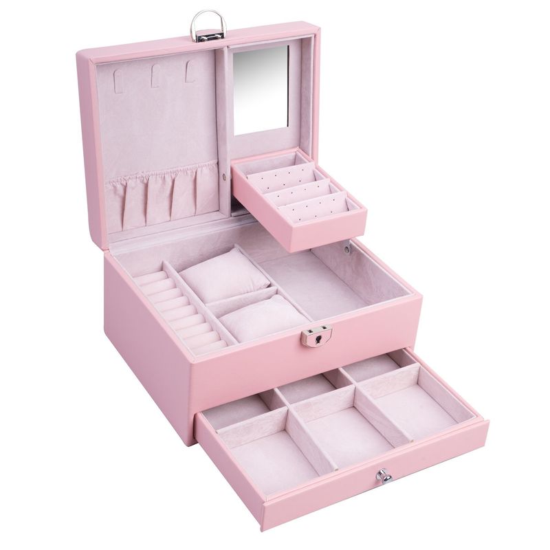 Medium Open Way Clamshell Set Perhiasan Kulit PU/Cincin/Earring/Kelas/Gelang/Kotak Penyimpanan Jam Tangan untuk Perhiasan Mewah