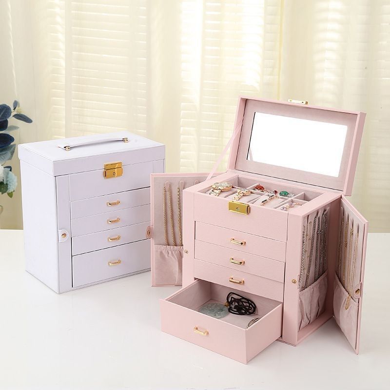 Medium Open Way Clamshell Set Perhiasan Kulit PU/Cincin/Earring/Kelas/Gelang/Kotak Penyimpanan Jam Tangan untuk Perhiasan Mewah