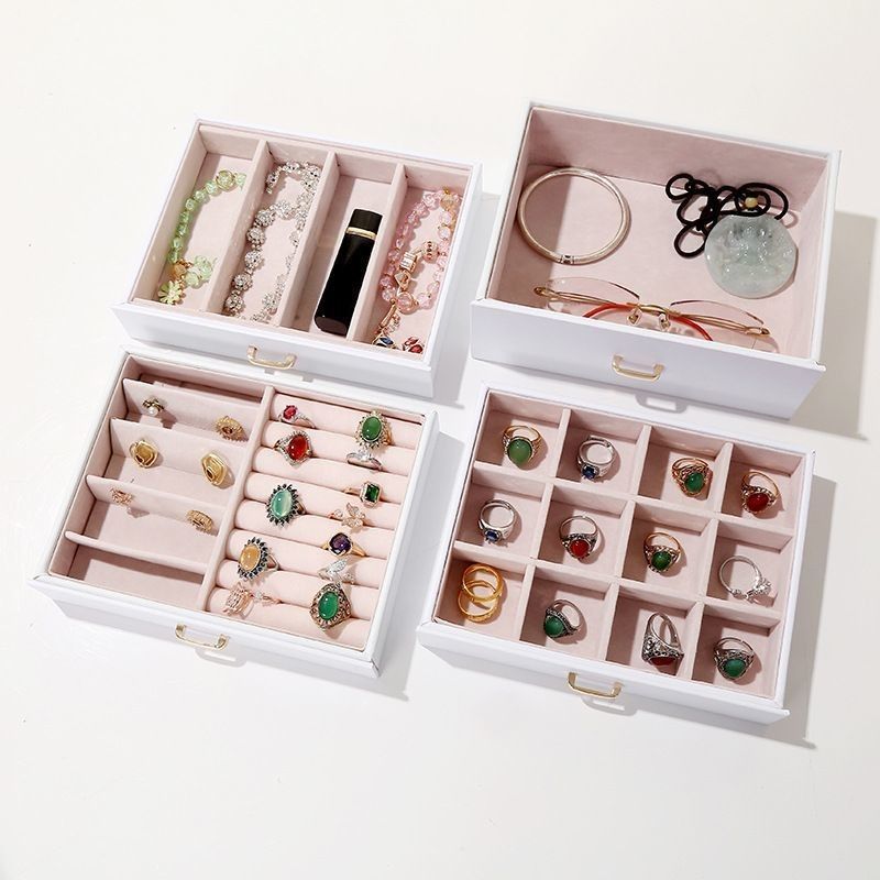 Square Luxury Pink Black Leather Set Perhiasan/Cincin/Kali/Kelas/Gelang/Kotak Tampilan Penyimpanan Jam