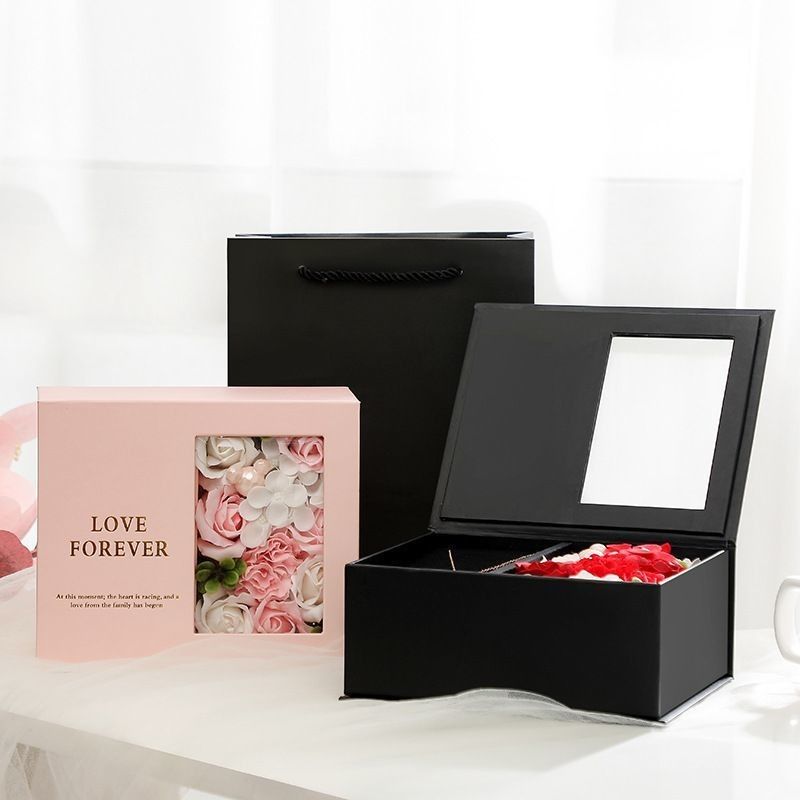 Luxury Black Cardboard Valentine's Day Flower Gift Box Ketebalan 1,0 - 3,0 mm