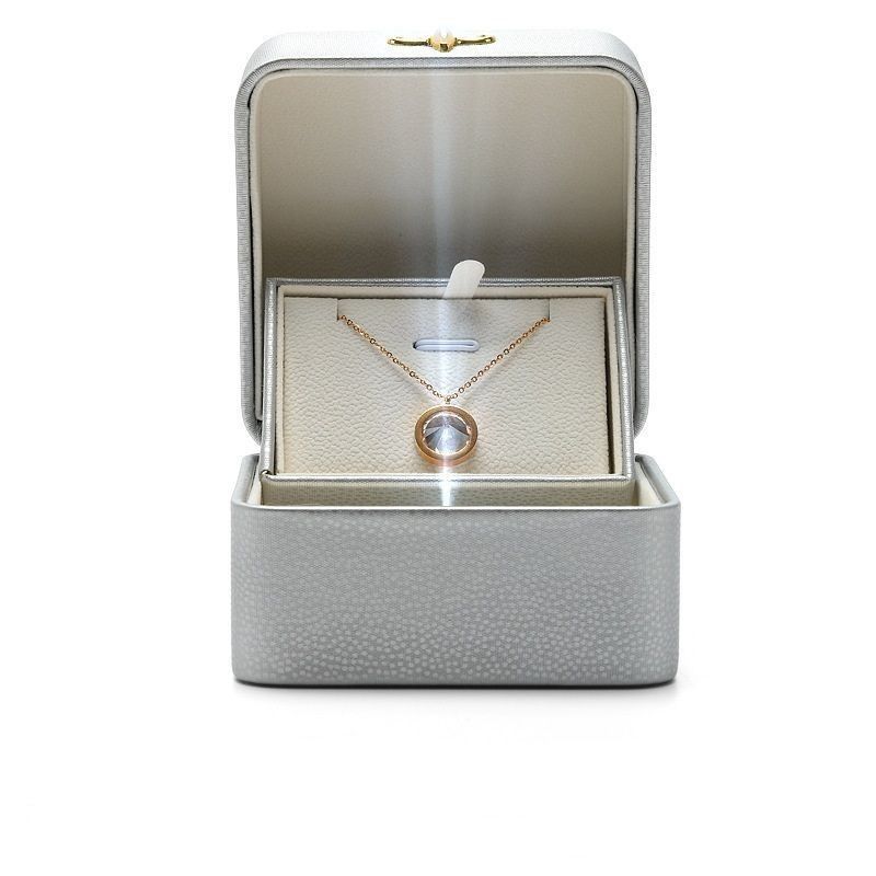 End Creative LED Lampu Emisi Cahaya Engagement Ring Display Box Single Ring Pendant Jewelry Box Gift Box PU Kotak Kulit