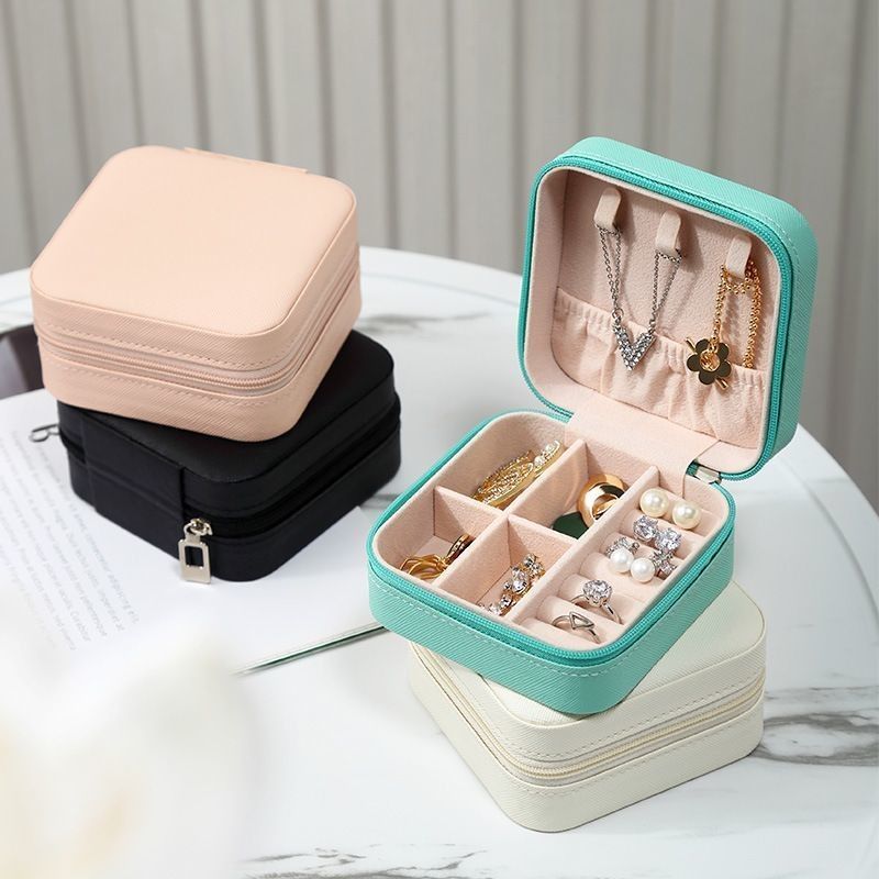 Square Perhiasan Set Kado Box Mini Box untuk Wanita Gadis Fashion Solid Mewah Portable PU Kulit PVC Karton