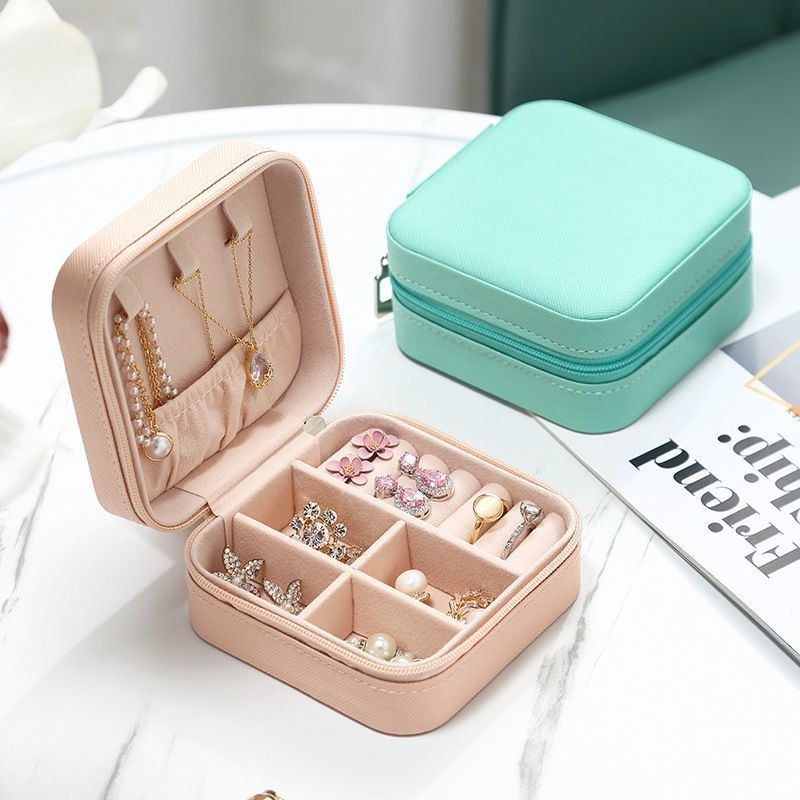 Square Perhiasan Set Kado Box Mini Box untuk Wanita Gadis Fashion Solid Mewah Portable PU Kulit PVC Karton