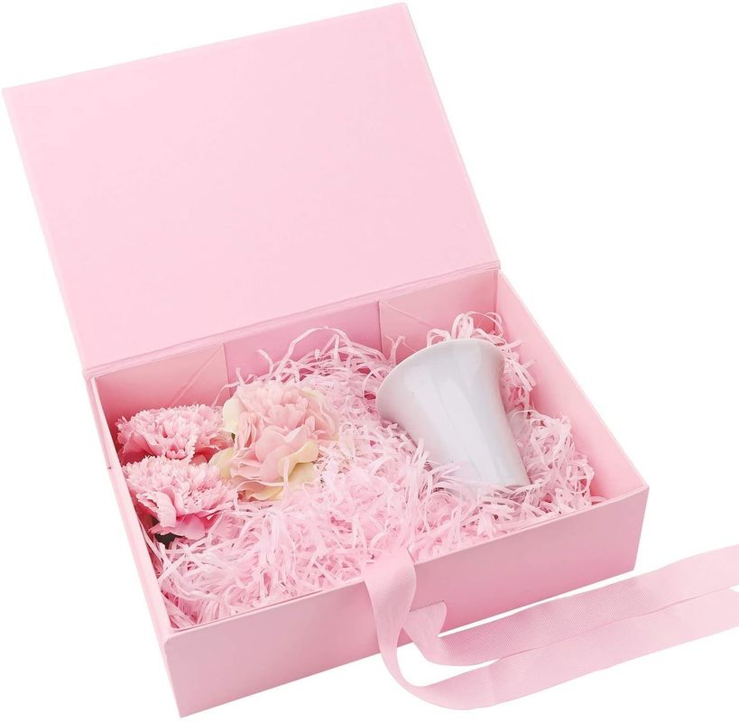 Kotak hadiah magnetik lipat dengan pita kotak kemasan kardus kaku untuk cangkir sabun parfum