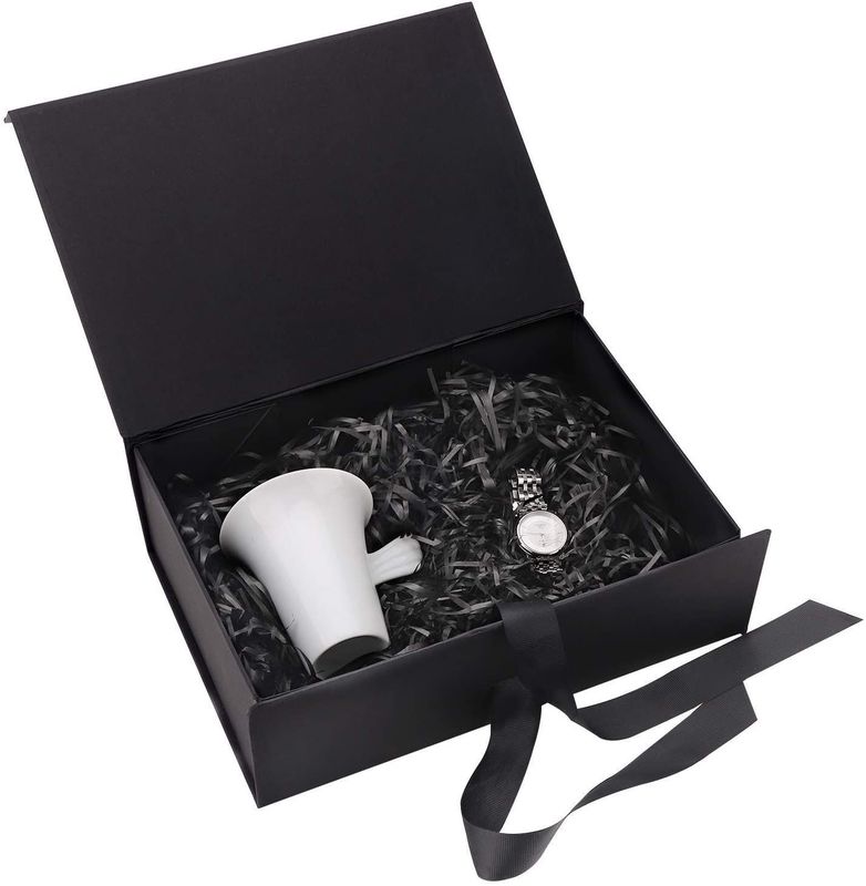 Kotak hadiah magnetik lipat dengan pita kotak kemasan kardus kaku untuk cangkir sabun parfum