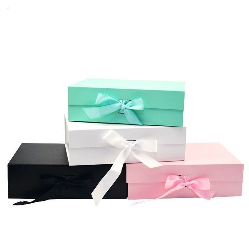 Kotak hadiah magnetik lipat dengan pita kotak kemasan kardus kaku untuk cangkir sabun parfum