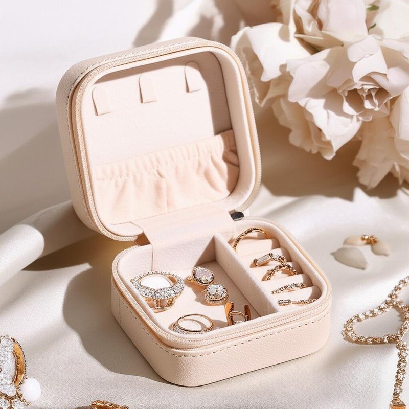 Portable Square Mini Perhiasan Travel Case Cincin Earrings Kalung Pesta Pernikahan Box Hadiah